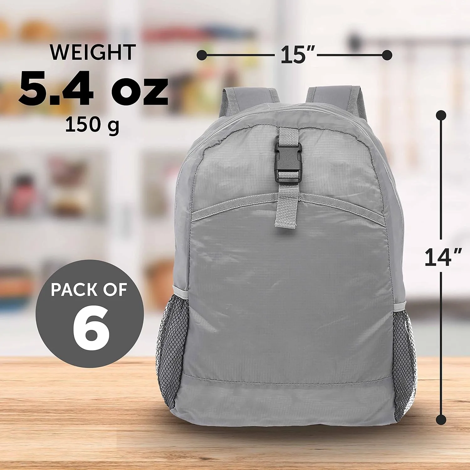 DISCOUNT PROMOS Lightweight Travel Packable Backpacks Set of 6, Bulk Pack - Perfect for Camping, Outdoor Sports - Grey