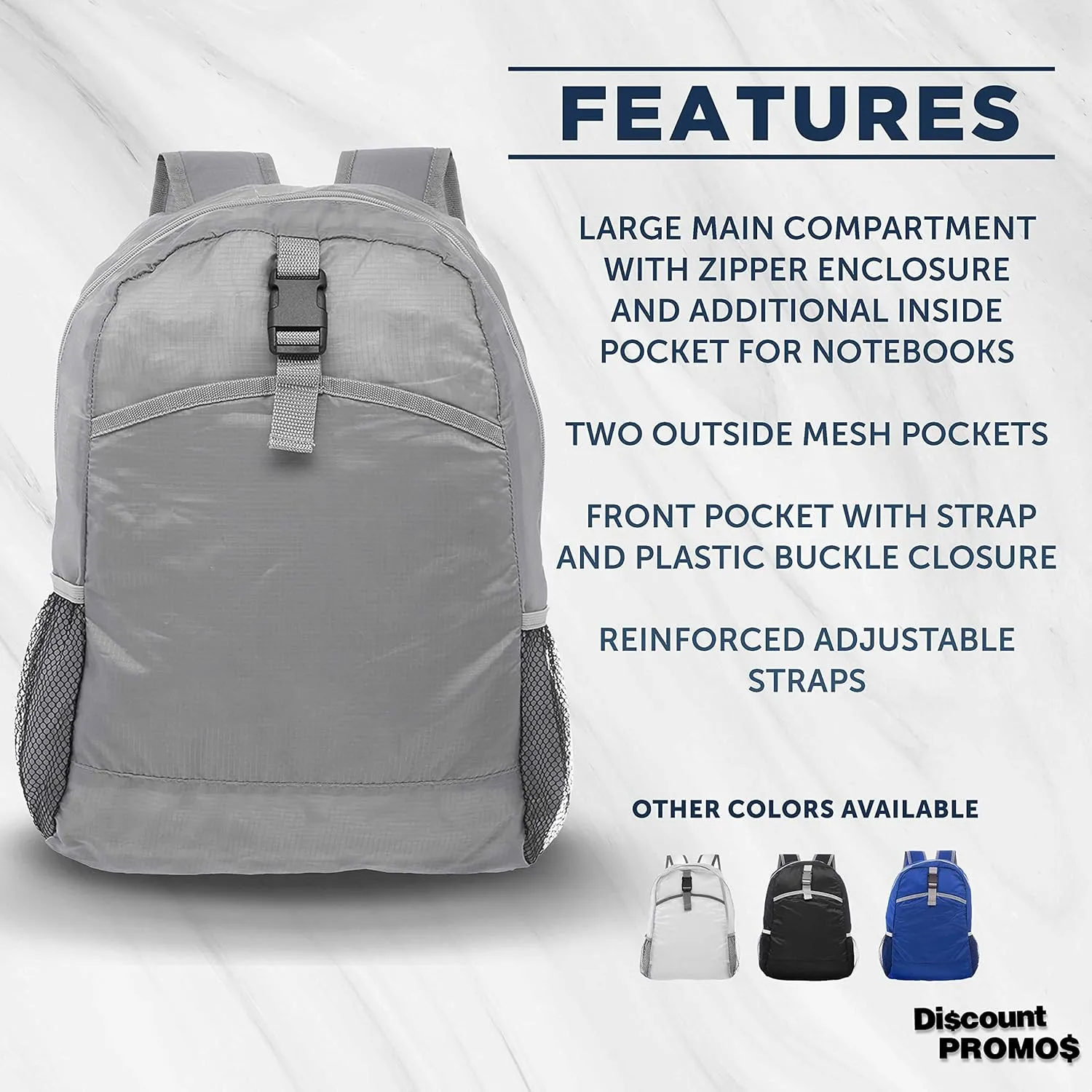 DISCOUNT PROMOS Lightweight Travel Packable Backpacks Set of 6, Bulk Pack - Perfect for Camping, Outdoor Sports - Grey