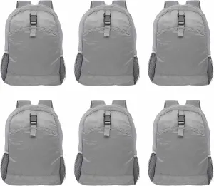 DISCOUNT PROMOS Lightweight Travel Packable Backpacks Set of 6, Bulk Pack - Perfect for Camping, Outdoor Sports - Grey
