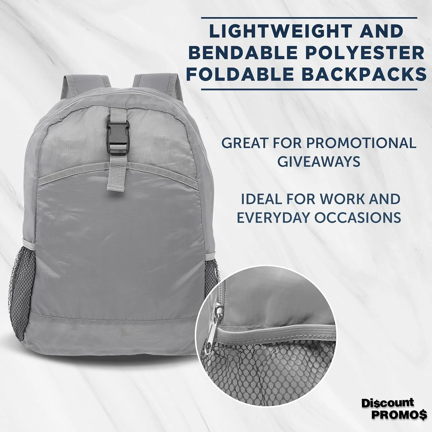 DISCOUNT PROMOS Lightweight Travel Packable Backpacks Set of 6, Bulk Pack - Perfect for Camping, Outdoor Sports - Grey