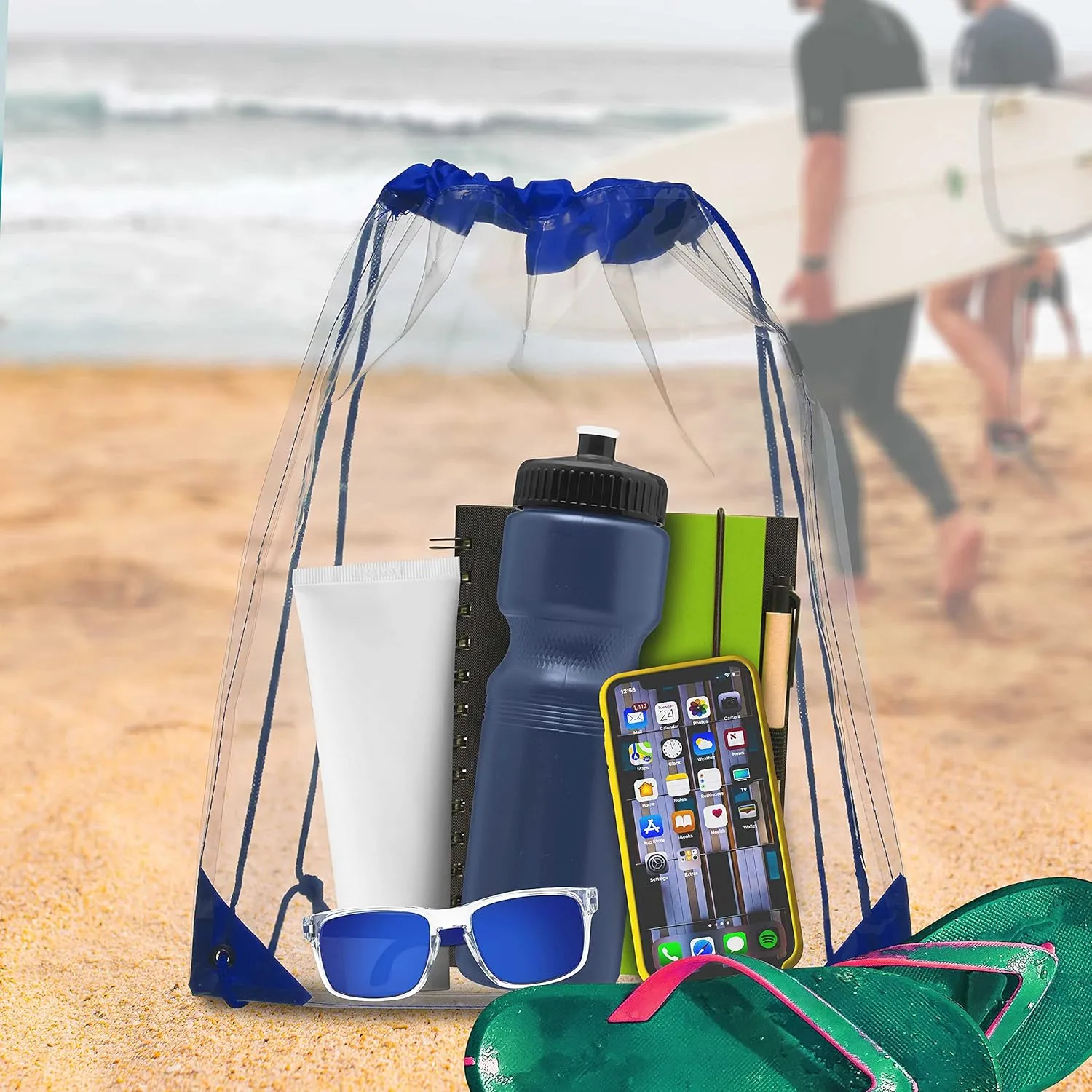 DISCOUNT PROMOS Plastic Drawstring Backpacks Set of 10, Bulk Pack - Multi-Functional, Drawstring, Perfect for Travel, Gym, and More - Blue