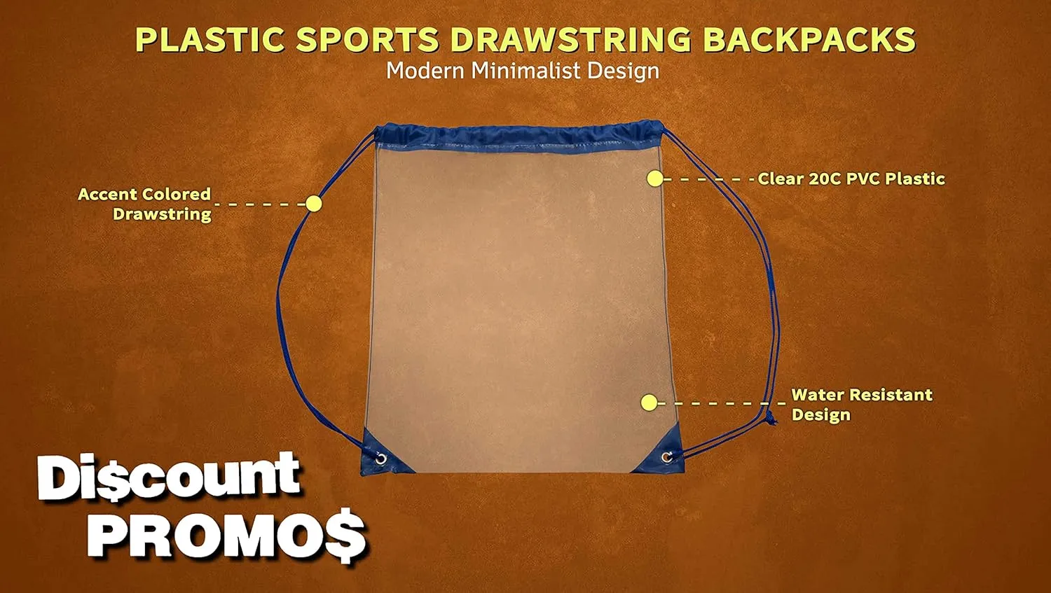 DISCOUNT PROMOS Plastic Drawstring Backpacks Set of 10, Bulk Pack - Multi-Functional, Drawstring, Perfect for Travel, Gym, and More - Blue