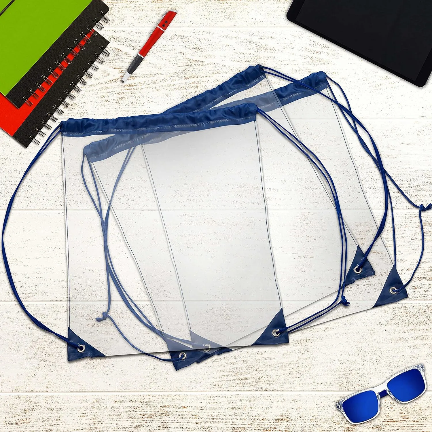 DISCOUNT PROMOS Plastic Drawstring Backpacks Set of 10, Bulk Pack - Multi-Functional, Drawstring, Perfect for Travel, Gym, and More - Blue