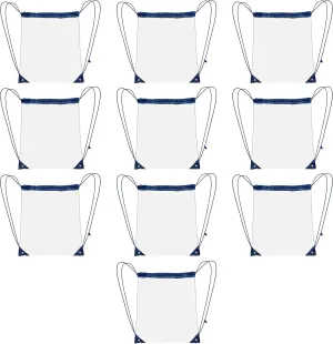 DISCOUNT PROMOS Plastic Drawstring Backpacks Set of 10, Bulk Pack - Multi-Functional, Drawstring, Perfect for Travel, Gym, and More - Blue