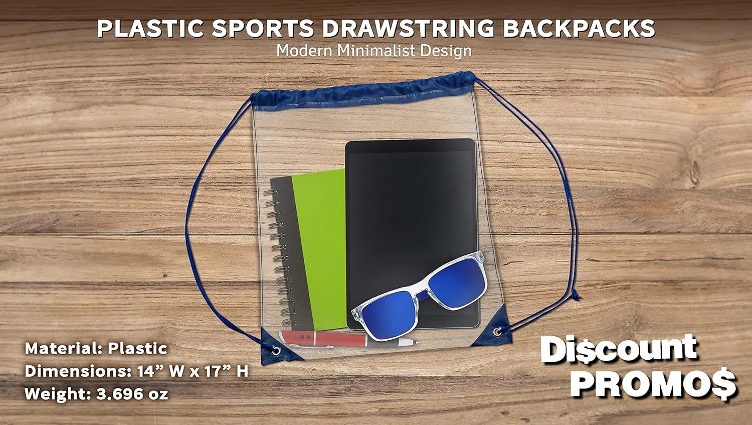 DISCOUNT PROMOS Plastic Drawstring Backpacks Set of 10, Bulk Pack - Multi-Functional, Drawstring, Perfect for Travel, Gym, and More - Blue