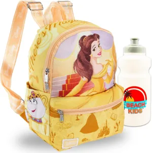 Disney Beauty and the Beast Mini Backpack for Women - 13” Princess Belle Backpack with Front Pocket Plus Water Bottle | Beauty and the Beast Backpack Purse Bundle
