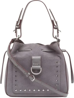 DKNY Women's Wayne Suede Leather Drawstring Bucket Shoulder Bag - Light Charcoal (Gray)