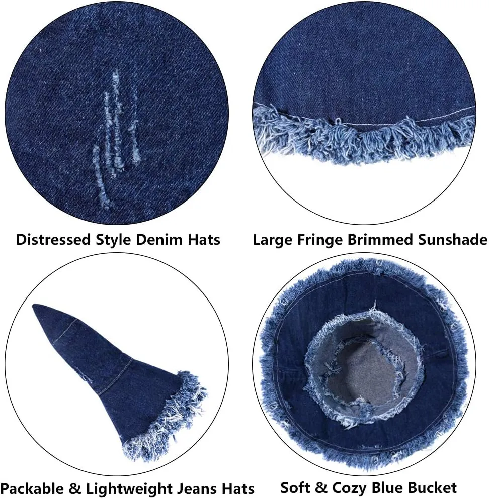 DOCILA Demin Bucket Hats for Women Men Blue Jean Western Fisherman Hats Packable Cowboy Style Outdoor Sun Hats