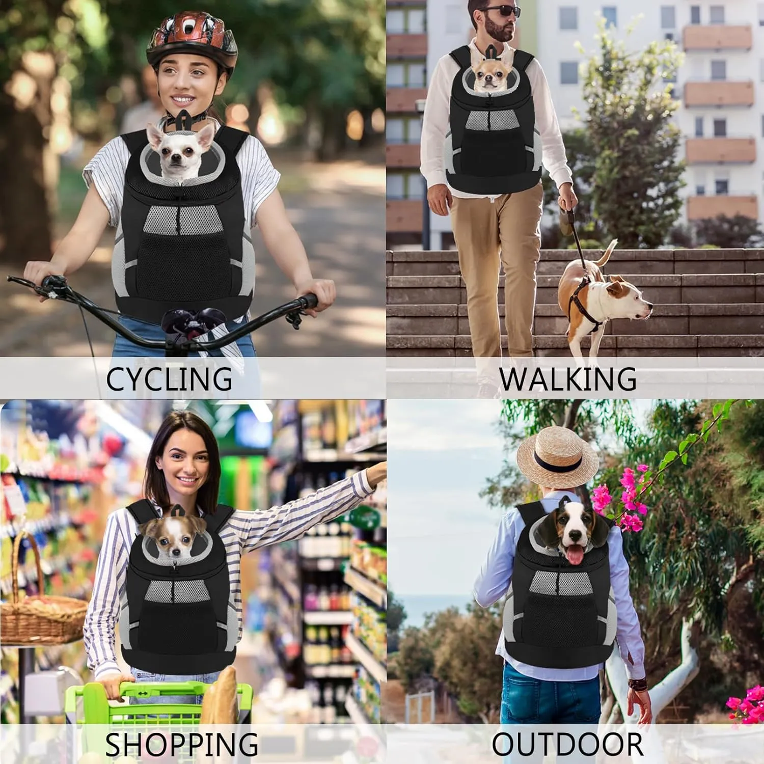 Dog Backpack Carrier, Front Chest Carrier for Small Dogs, Pet Carrying Bag for Travel Hiking Cycling Outdoor Black M(7-13 lbs)