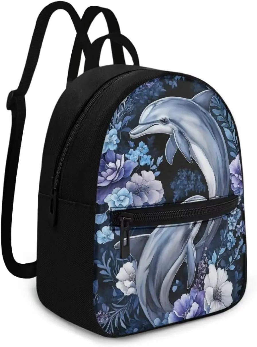 Dolphin Mini Backpack for Women Small Backpack Purse Lightweight Canvas Travel Daypack with Pocket Casual Fashion Bag for Work Outings