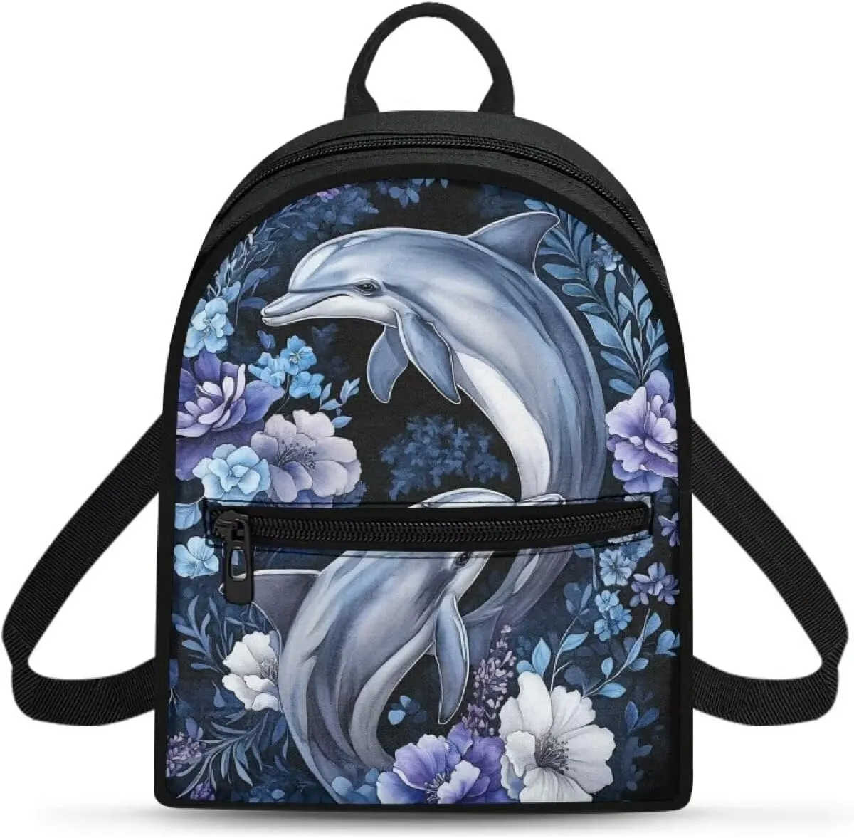 Dolphin Mini Backpack for Women Small Backpack Purse Lightweight Canvas Travel Daypack with Pocket Casual Fashion Bag for Work Outings