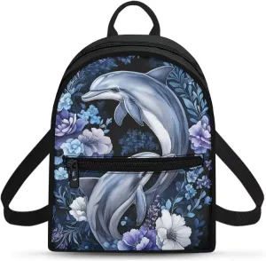 Dolphin Mini Backpack for Women Small Backpack Purse Lightweight Canvas Travel Daypack with Pocket Casual Fashion Bag for Work Outings