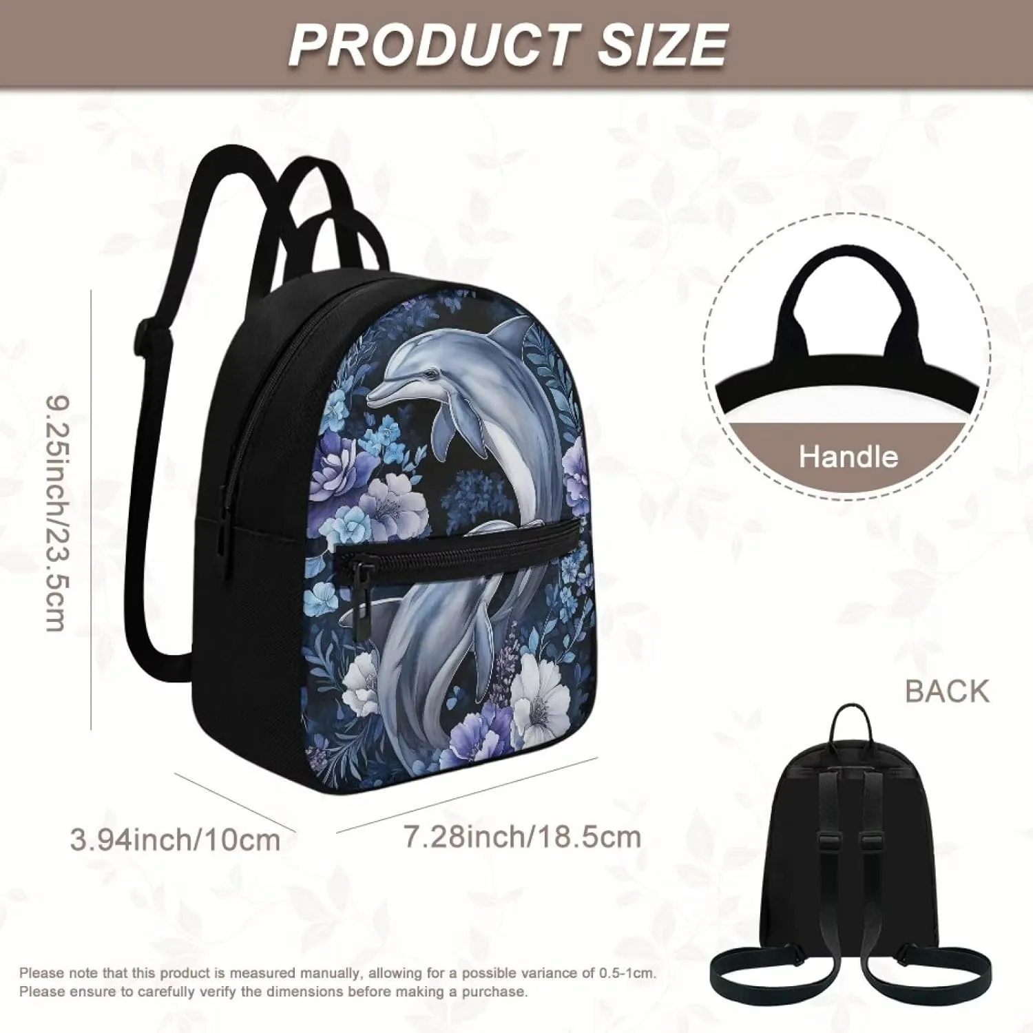 Dolphin Mini Backpack for Women Small Backpack Purse Lightweight Canvas Travel Daypack with Pocket Casual Fashion Bag for Work Outings
