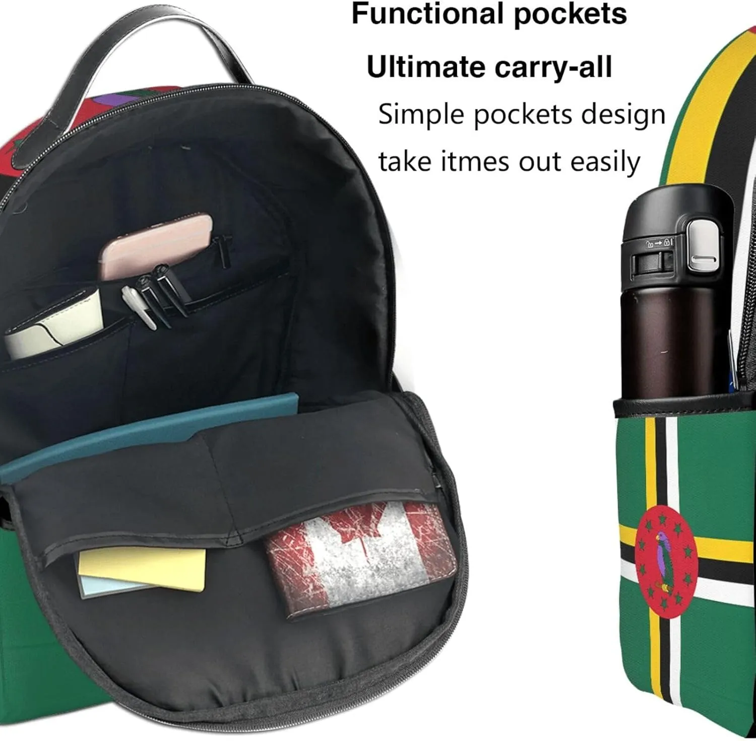 Dominica Flag Casual Backpacks Laptop Backpack Carry-on Daypack Sports Travel Rucksack Lightweight Working Bag for Outdoor Hiking Cycling Walking