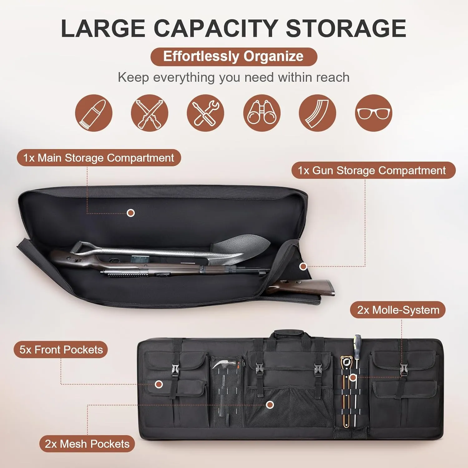 Double UTV Tool Carrier Soft Case, Quick Release Hunting Tool Bag Rack for Hunting Activities Compatible with Polaris Ranger Yamaha Kawasaki and Most UTVs (Black)