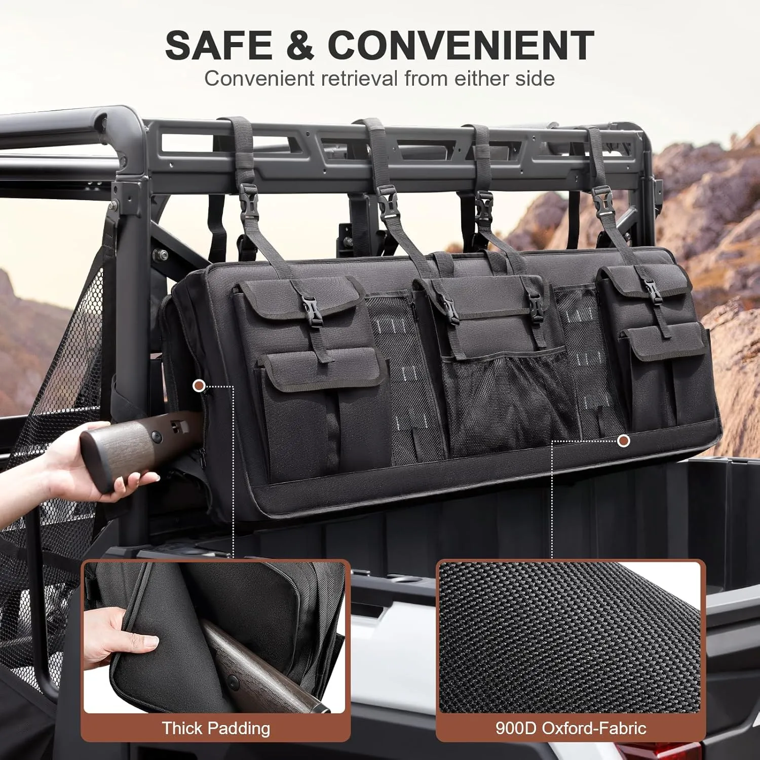 Double UTV Tool Carrier Soft Case, Quick Release Hunting Tool Bag Rack for Hunting Activities Compatible with Polaris Ranger Yamaha Kawasaki and Most UTVs (Black)