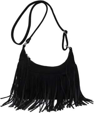 Downupdown Fringe Crossbody Bag for Women Vintage Suede Hobo Purse Handbags Shoulder Bag Bohemian Messenger Bags Zip Satchel