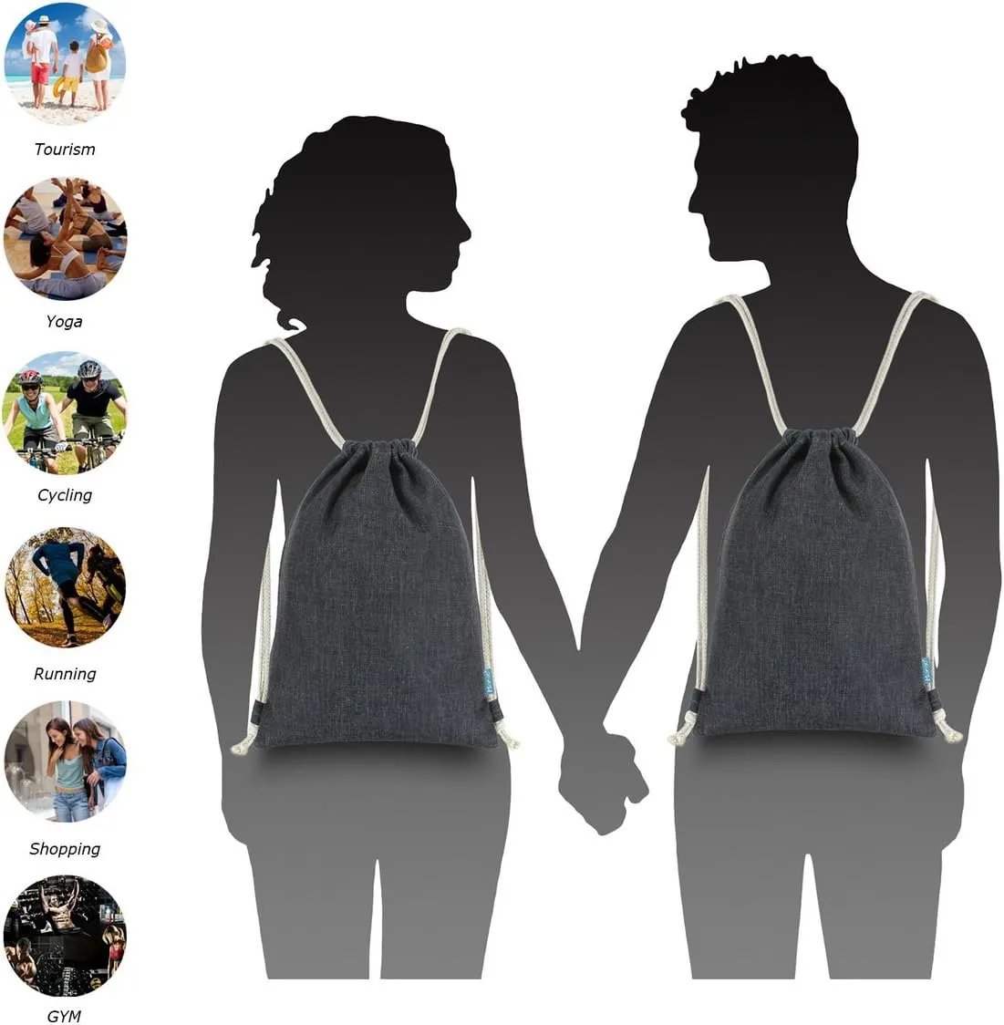 Drawstring Backpack Simple Style String Bag Canvas Beach Sport Daypack