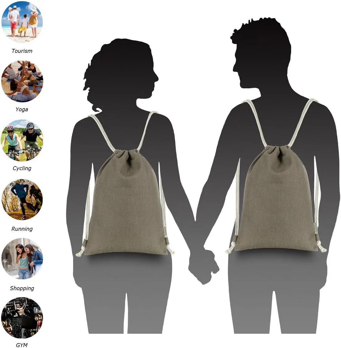 Drawstring Backpack Simple Style String Bag Canvas Beach Sport Daypack