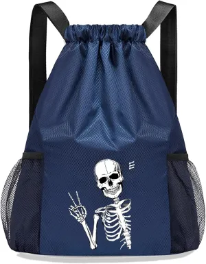 Drawstring Bags Mens Drawstring Backpack Skull Skeleton Small Gym Bag Backpack for Men Women Draw String Back Bag Basketball Bag Sports Wrestling Soccer Workout Swim Beach Gymnastics String Sackpack