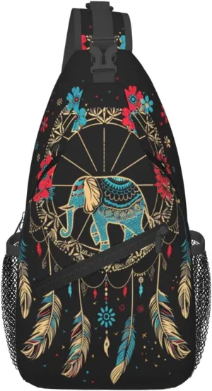 Dream Catcher With Elephant Sling Backpack Chest Bag Crossbody Shoulder Bag Gym Cycling Travel Hiking Daypack For Men Women