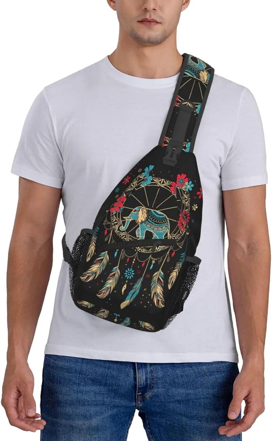 Dream Catcher With Elephant Sling Backpack Chest Bag Crossbody Shoulder Bag Gym Cycling Travel Hiking Daypack For Men Women