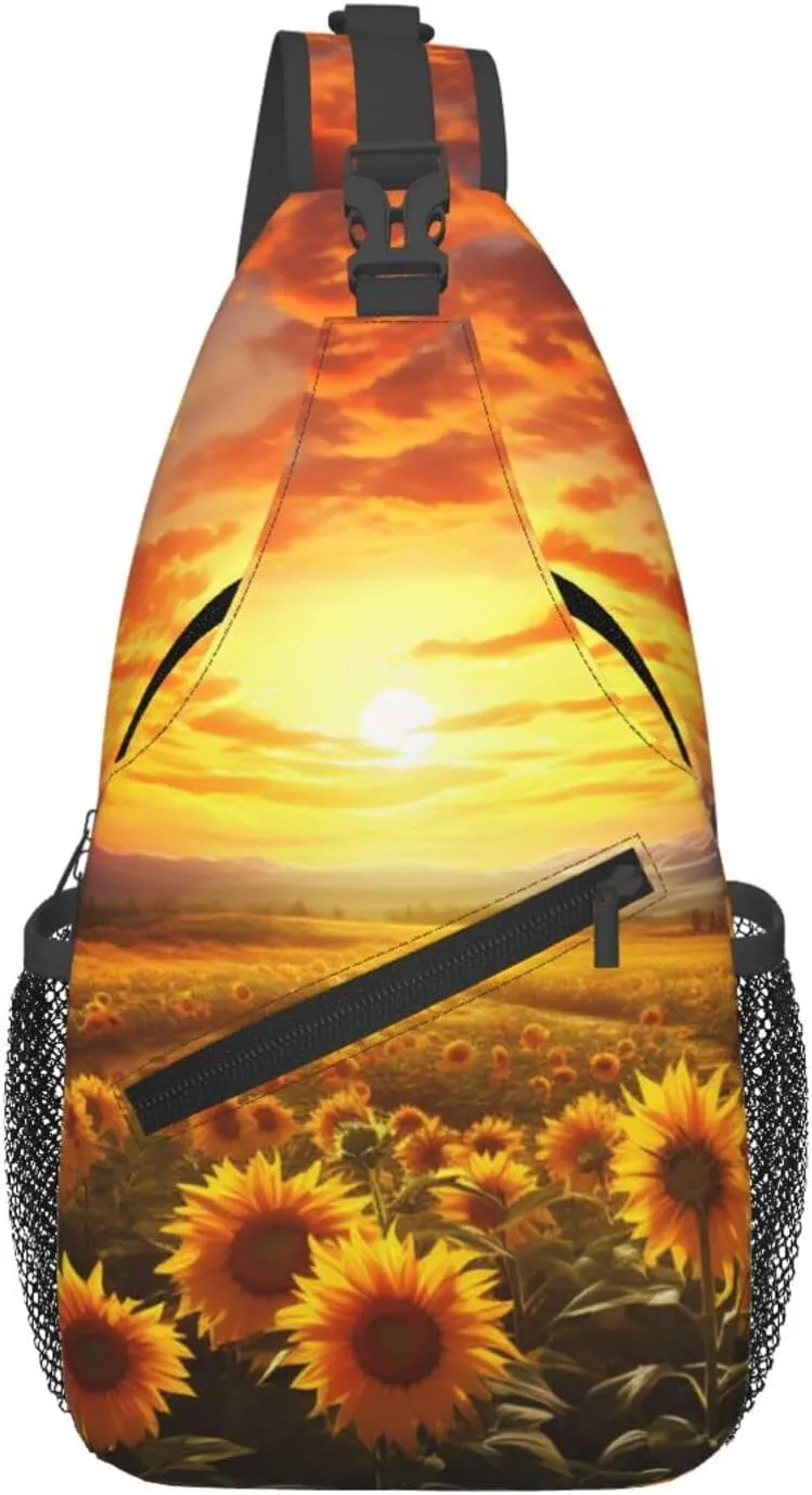 Dreamlike Sunset Of A Sunflower Field Cross Chest Bag Diagonally Sling Backpack Outdoor Travel Cycling Bag for Men Women