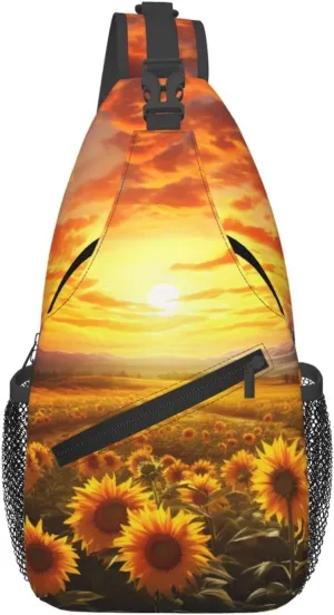 Dreamlike Sunset Of A Sunflower Field Cross Chest Bag Diagonally Sling Backpack Outdoor Travel Cycling Bag for Men Women