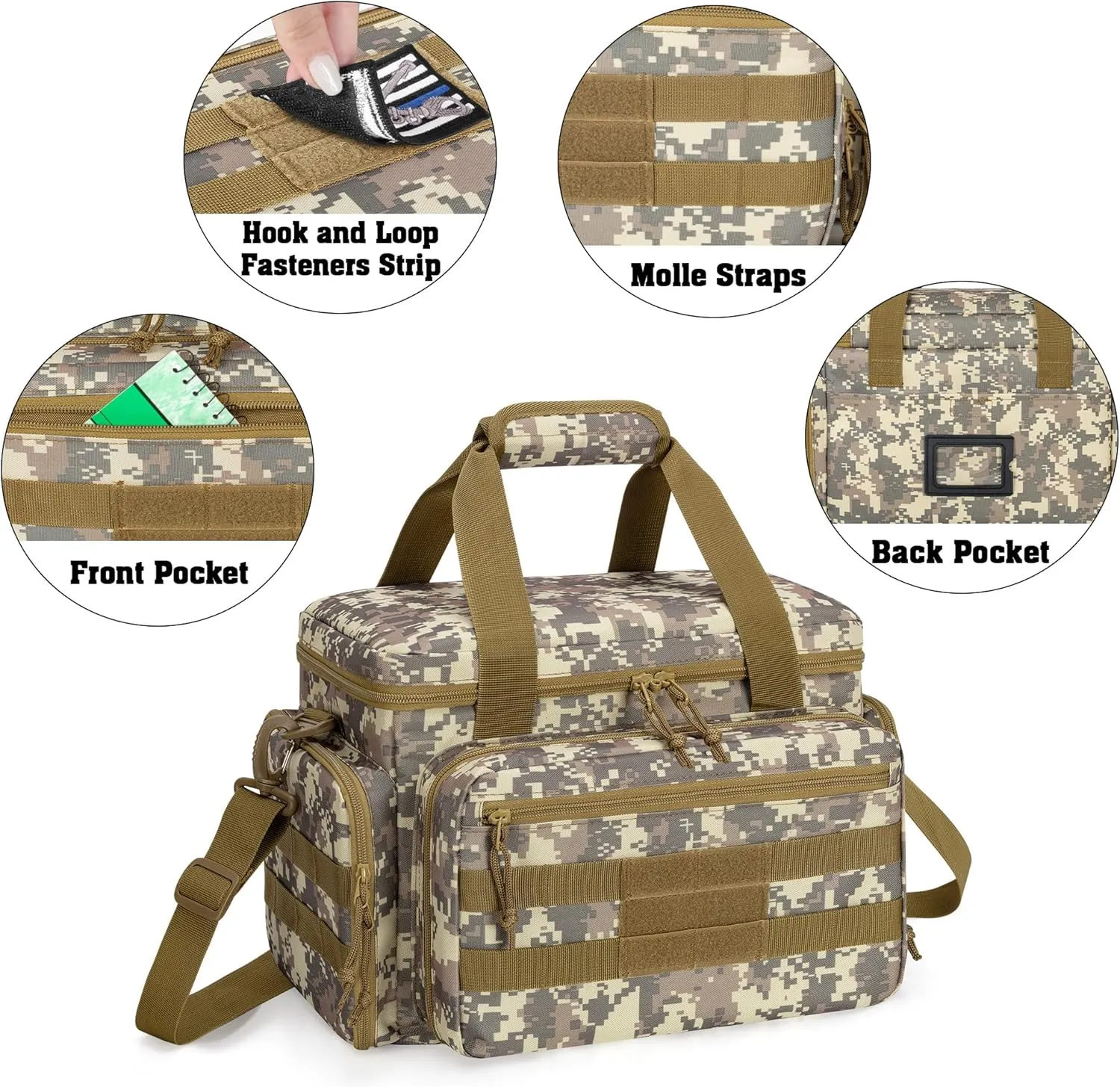 DSLEAF Tactical Gun Range Bag for 4 Handguns, Pistol Shooting Range Bag with 6X Magazine Slots and Extra Pockets for Ammo and Essentials