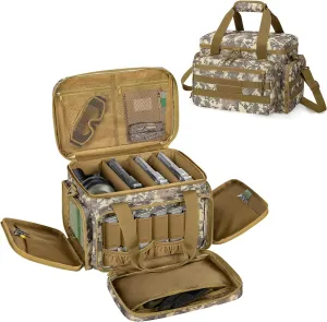 DSLEAF Tactical Gun Range Bag for 4 Handguns, Pistol Shooting Range Bag with 6X Magazine Slots and Extra Pockets for Ammo and Essentials