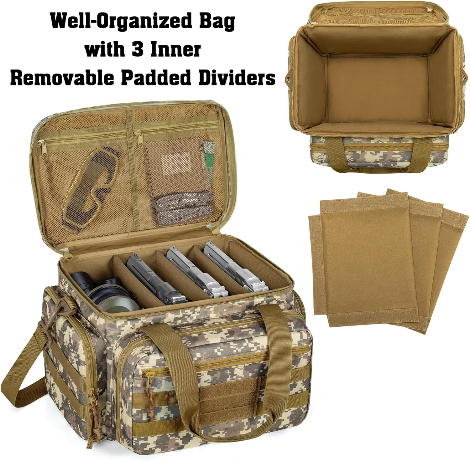 DSLEAF Tactical Gun Range Bag for 4 Handguns, Pistol Shooting Range Bag with 6X Magazine Slots and Extra Pockets for Ammo and Essentials
