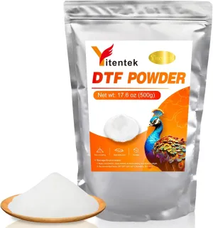DTF Powder - 500g / 17.6oz White Digital Transfer Hot Melt Adhesive, DTF PreTreat Transfer Powder for All DTF and DTG Printers, DTF Hot Melt Adhesive Powder for All Fabric, 1.1LB