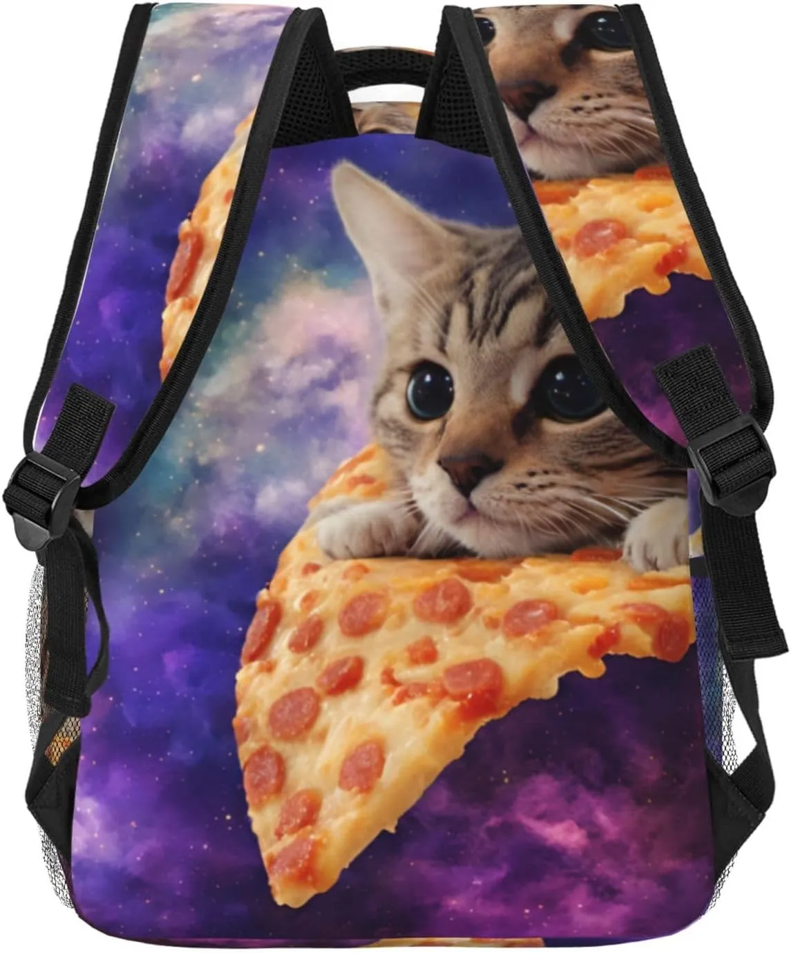 Dujiea 17 Inch Backpack Cat On Pizza Laptop Backpack School Bookbag Travel Shoulder Bag With Chest Strap