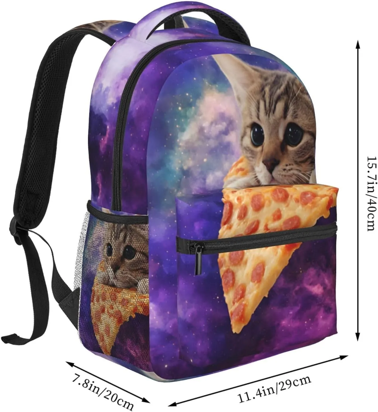 Dujiea 17 Inch Backpack Cat On Pizza Laptop Backpack School Bookbag Travel Shoulder Bag With Chest Strap