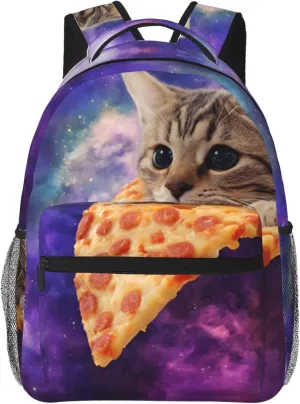 Dujiea 17 Inch Backpack Cat On Pizza Laptop Backpack School Bookbag Travel Shoulder Bag With Chest Strap