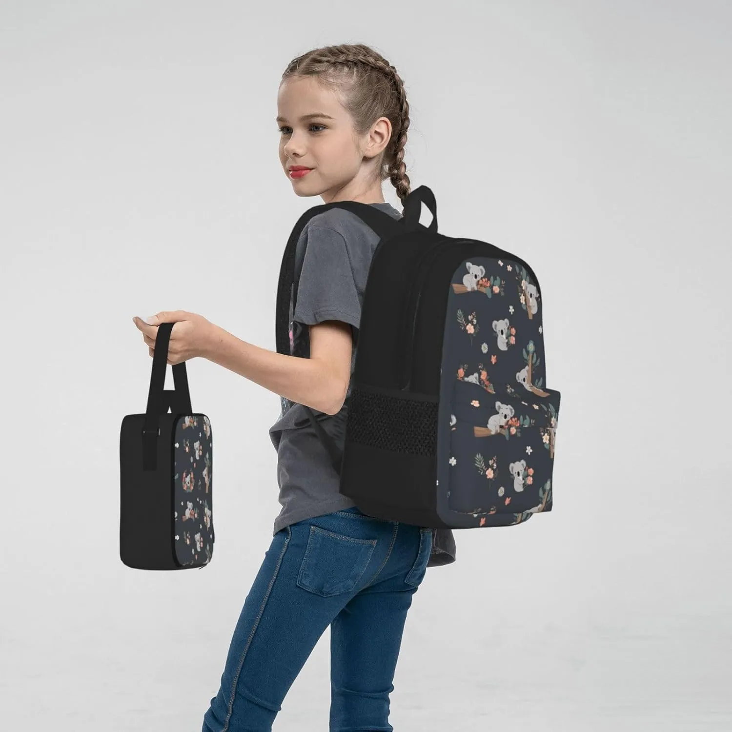 Dujiea Cute Koala Kids Backpack Set 3 Piece Student Back To School Book Bag with Shouder Bag Pencil Case for Boys Girls 1-6th Grade
