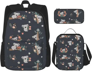 Dujiea Cute Koala Kids Backpack Set 3 Piece Student Back To School Book Bag with Shouder Bag Pencil Case for Boys Girls 1-6th Grade