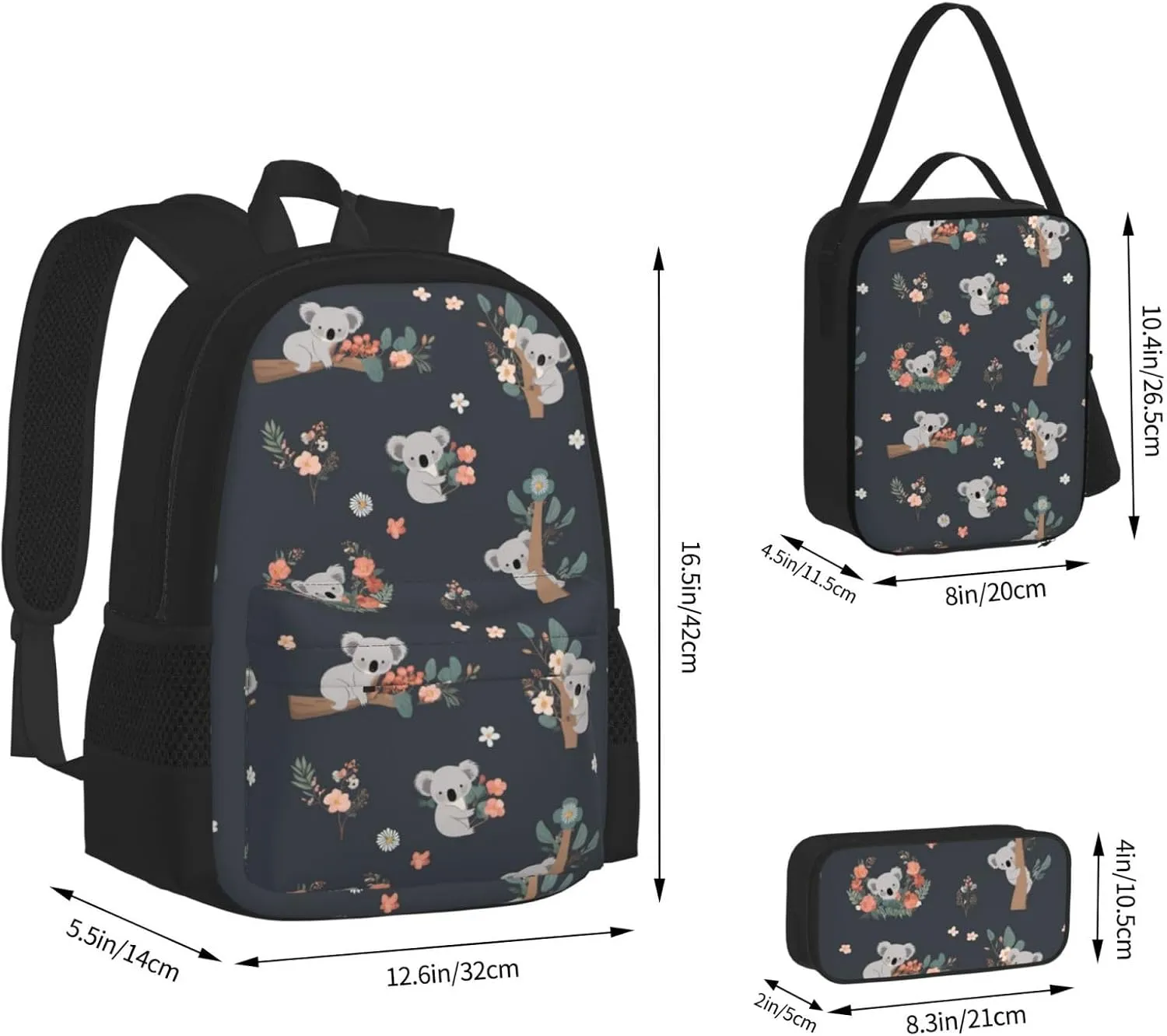 Dujiea Cute Koala Kids Backpack Set 3 Piece Student Back To School Book Bag with Shouder Bag Pencil Case for Boys Girls 1-6th Grade