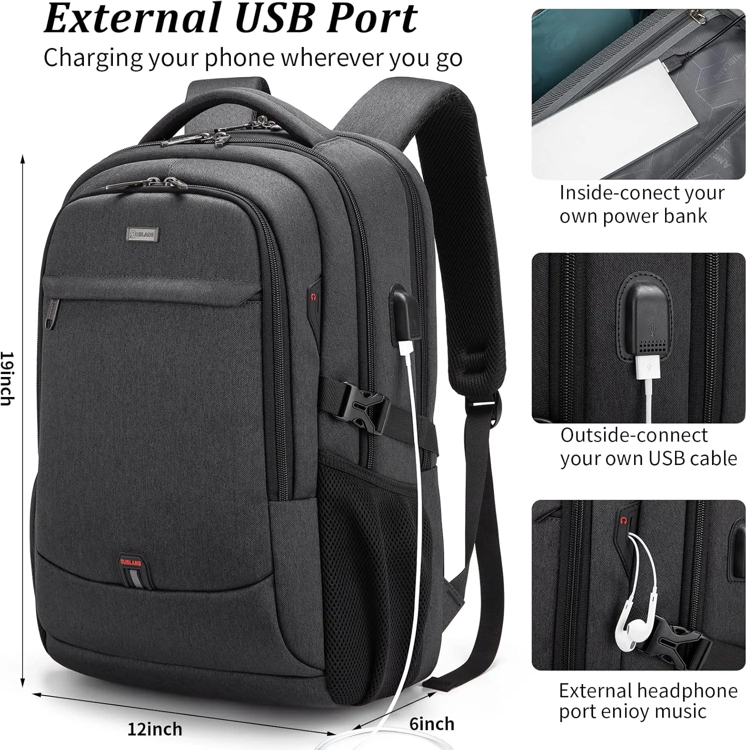 DUSLANG 17 Inch Laptop Backpack for Travel Water Resistant College Backpack for Men/Women Laptop Bag with USB Charging Port and Travel Toiletry Bag Organizer Case, Black