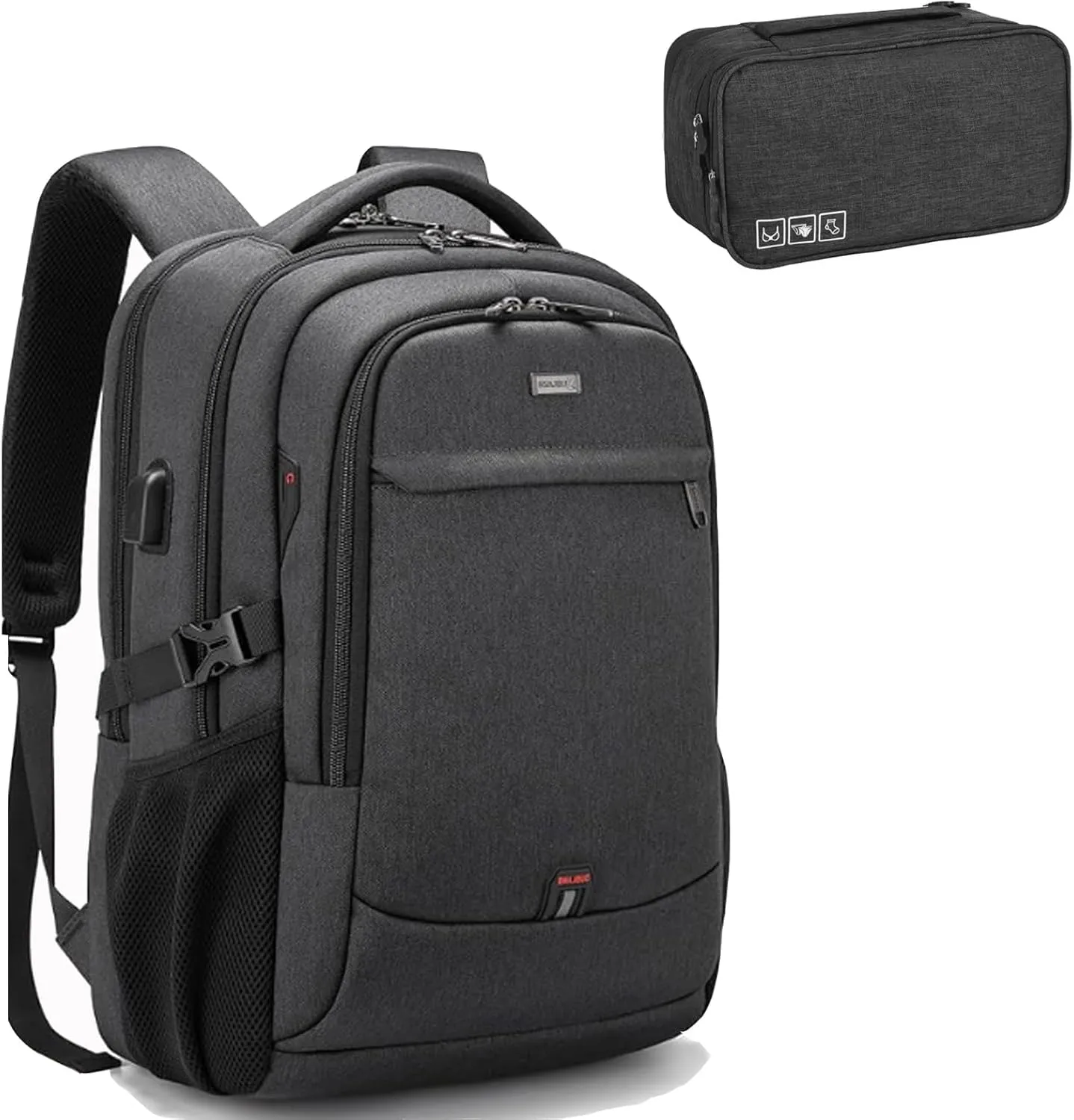 DUSLANG 17 Inch Laptop Backpack for Travel Water Resistant College Backpack for Men/Women Laptop Bag with USB Charging Port and Travel Toiletry Bag Organizer Case, Black