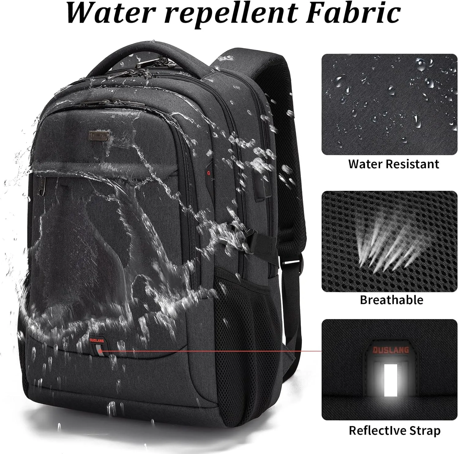 DUSLANG 17 Inch Laptop Backpack for Travel Water Resistant College Backpack for Men/Women Laptop Bag with USB Charging Port and Travel Toiletry Bag Organizer Case, Black