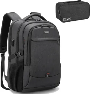 DUSLANG 17 Inch Laptop Backpack for Travel Water Resistant College Backpack for Men/Women Laptop Bag with USB Charging Port and Travel Toiletry Bag Organizer Case, Black