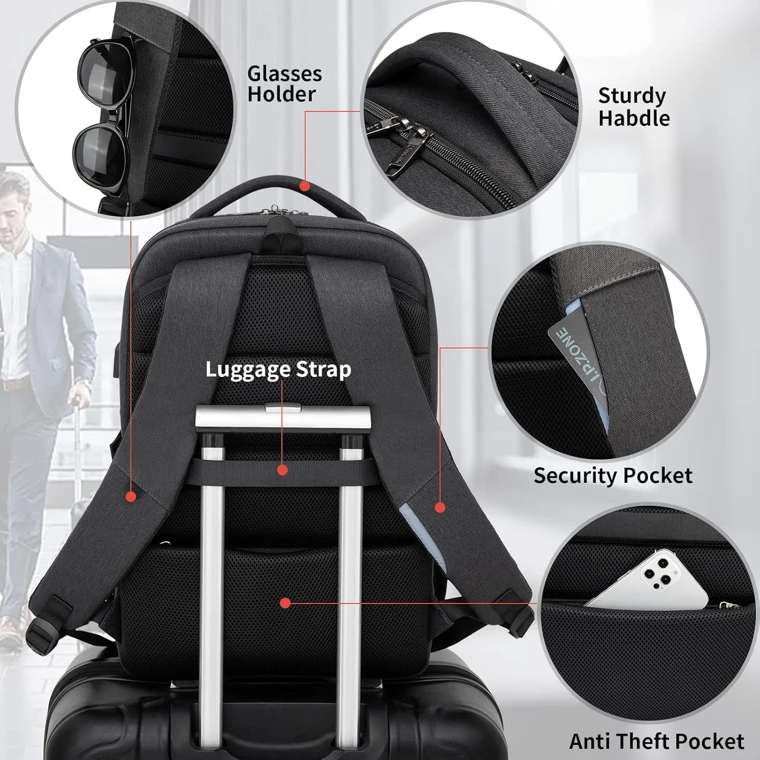 DUSLANG 17 Inch Laptop Backpack for Travel Water Resistant College Backpack for Men/Women Laptop Bag with USB Charging Port and Travel Toiletry Bag Organizer Case, Black
