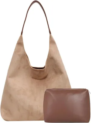 Dyalsa Suede Hobo Bag for Women, Suede Tote Purse Vintage Top Handle Bag, Fashion Retro Shoulder Bag Work Leather Bag