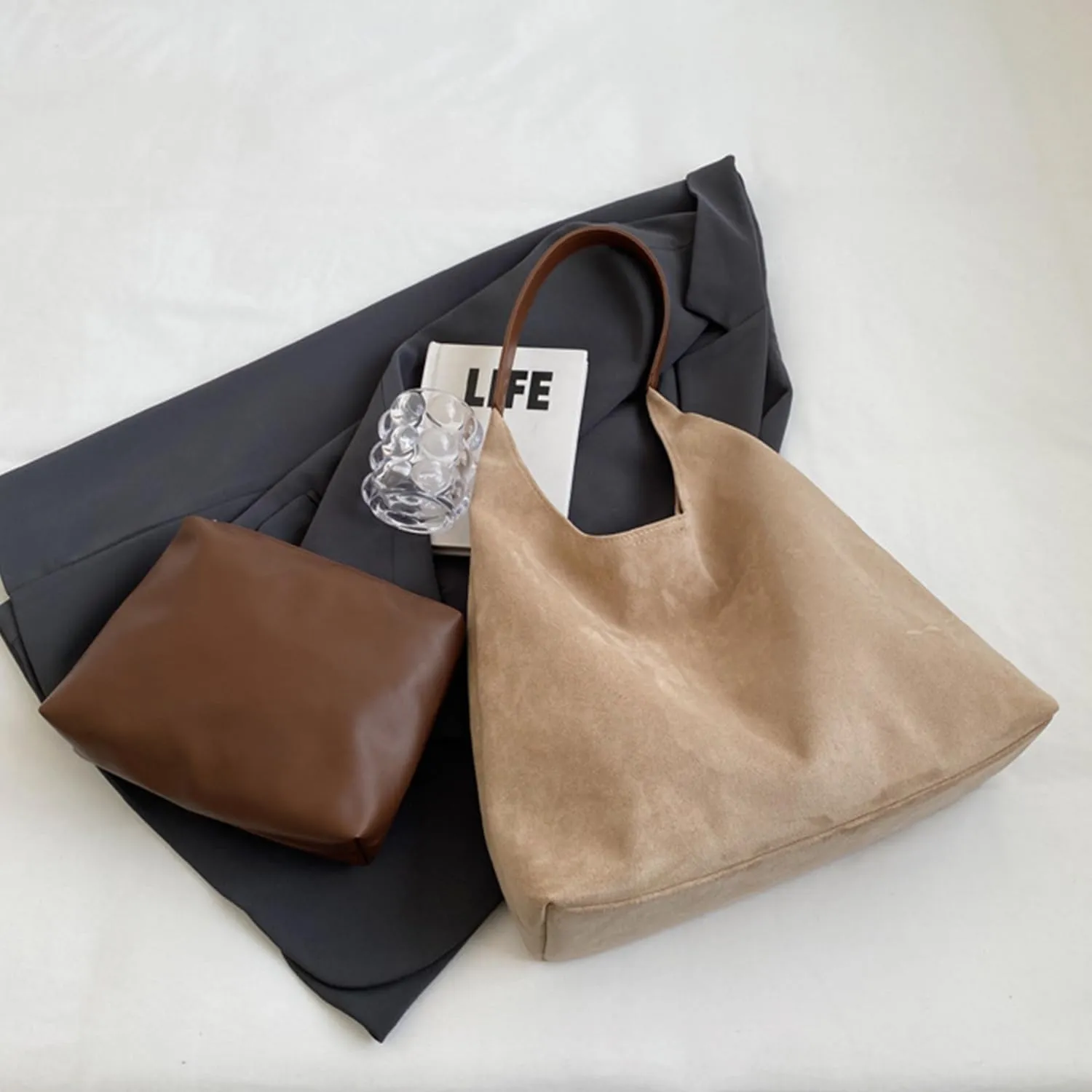 Dyalsa Suede Hobo Bag for Women, Suede Tote Purse Vintage Top Handle Bag, Fashion Retro Shoulder Bag Work Leather Bag
