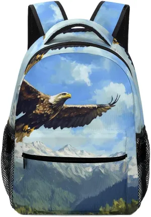Eagle Soaring Above Mountains Casual Daypack Backpack Laptop Bag Cute Unisex for Travel Business Work