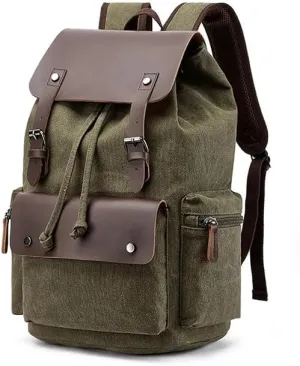 Eco Friendly Travel Laptop Backpack Made of Water Resistant Sustainable Canvas and Vegan Leather for Men and Women for Travel Hiking Work