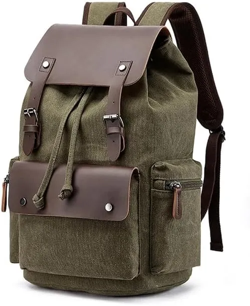 Eco Friendly Travel Laptop Backpack Made of Water Resistant Sustainable Canvas and Vegan Leather for Men and Women for Travel Hiking Work