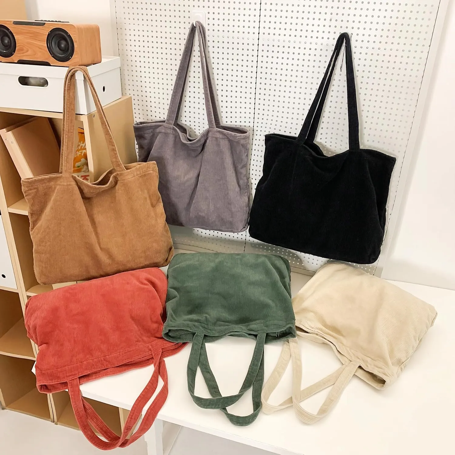 Economical Cotton Canvas Tote Bag,Women Hobo Shoulder Bag Crossbody Handbag with 3 External Pocket,Zipper Closure