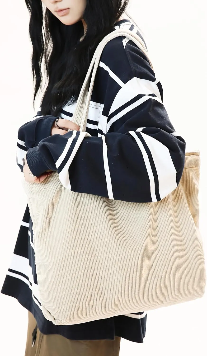 Economical Cotton Canvas Tote Bag,Women Hobo Shoulder Bag Crossbody Handbag with 3 External Pocket,Zipper Closure